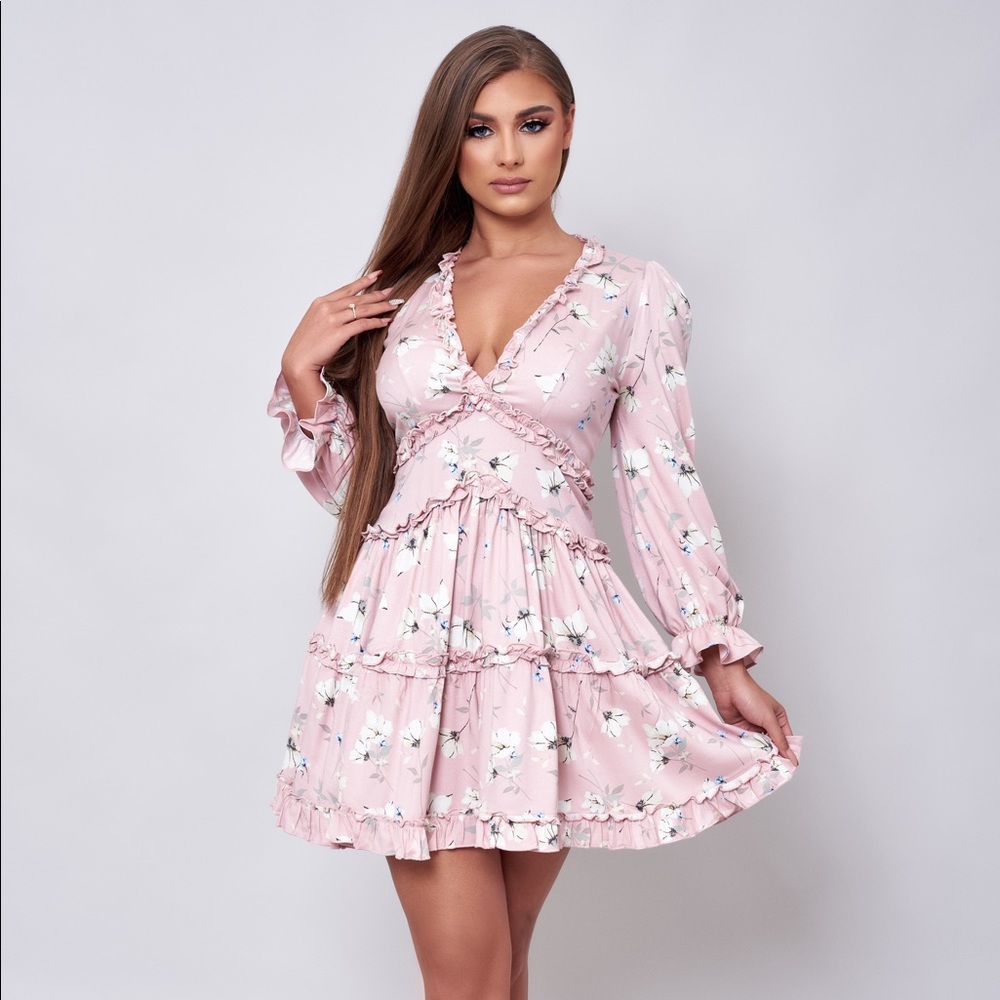 Pink flowery mini  dress